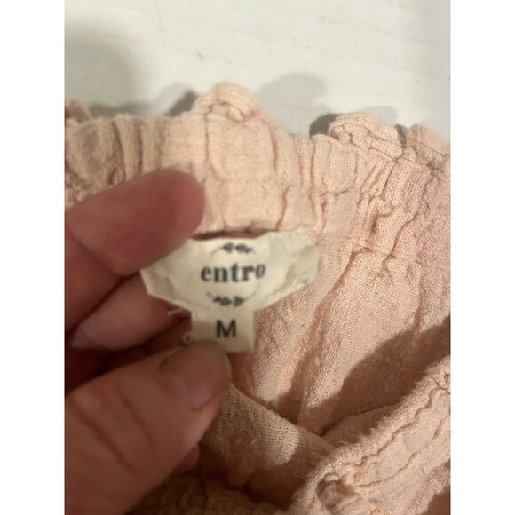 ENTRO Womens M Floral Embroidered Short Tie Top Pink Boho Flowy Hippie Festival - Picture 4 of 9